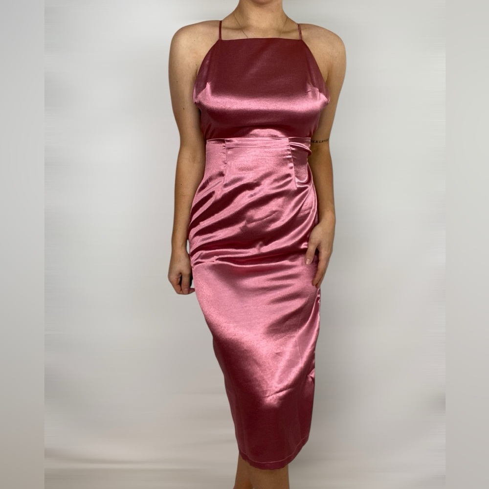 Lulu's Satin Rose Pink Midi Slip Dress